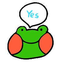 a frog has a speech bubble that says yes