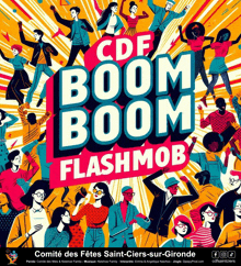 a poster for cdf boom boom flashmob shows a crowd of people dancing