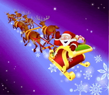 santa claus in a sleigh with reindeer pulling him