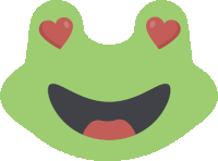 a green frog with heart shaped eyes and a red tongue