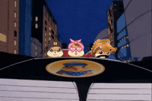 a cartoon of three hamsters wearing sunglasses and a bandana with the letter a on it
