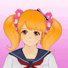 a girl with orange hair and pigtails is wearing a sailor uniform .