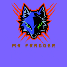 a logo for mr fragger with a blue wolf