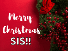 a merry christmas sis greeting card with a christmas wreath in the background