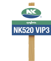 a sign for syngenta nk520 vip3 is on a wooden post