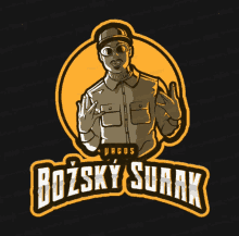 a logo for bozsky surak shows a man wearing sunglasses and a baseball cap