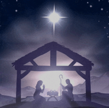 a nativity scene with a star in the sky above