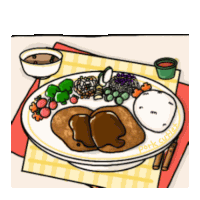 a cartoon drawing of a plate of food with the words pork cutter on the bottom