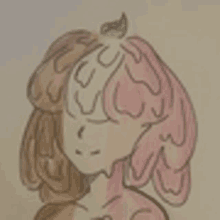 a close up of a drawing of a person 's face with a strawberry on their head .