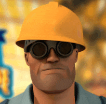 a man wearing a hard hat and goggles looks angry