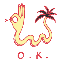 a drawing of a snake giving an ok sign with the letter o.k. below it