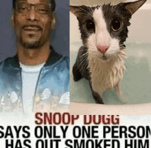 a picture of snoop dogg and a picture of a cat in a bathtub