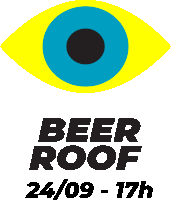 a logo for beer roof shows a yellow eye with a blue circle in the center