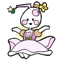 a cartoon drawing of a rabbit wearing a pink dress and a flower on her head .