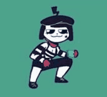 a cartoon drawing of a mime holding a cup of coffee .