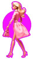 a barbie doll is wearing a pink dress and carrying a purse