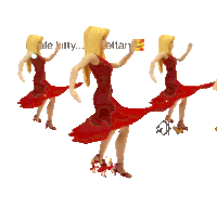 a woman in a red dress is dancing in front of a white background with the words " ale kitty " on it