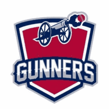 a logo for the gunners cricket team with a cannon and a cricket ball on it .