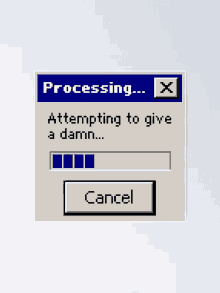 a computer screen that says processing and attempting to give a damn