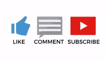 a thumbs up a speech bubble and a play button with the words like comment and subscribe below them