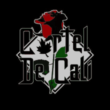 a logo for cartel de cali with a red rose , maple leaf , and cross .