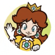 a cartoon drawing of princess daisy waving her hand in a circle .