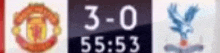 a blurred image of a soccer scoreboard with manchester united and crystal palace logos