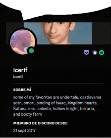 a screenshot of a person 's profile with the name icerif on it