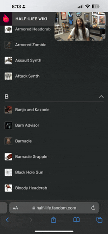 a screenshot of half-life wiki on a phone screen