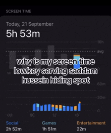 a screenshot of someone 's screen time showing 53 minutes