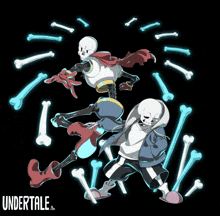 a poster of papyrus and sans from undertale surrounded by bones