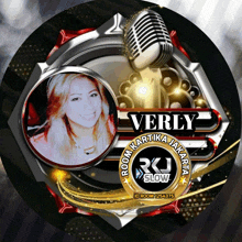 a picture of a woman and a microphone with the name verly on it