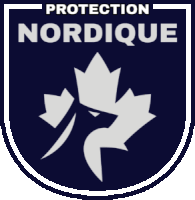 a logo for protection nordique with a bird and maple leaves