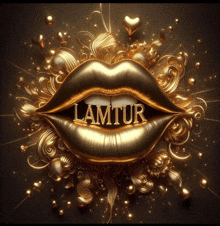 a gold lip with the word lamtur written inside of it