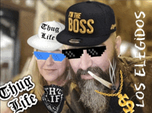 a man with a beard wearing sunglasses and a hat that says i 'm the boss