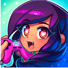 a cartoon of a girl holding a game controller