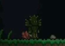 a pixel art drawing of a frog standing in the grass in a video game .