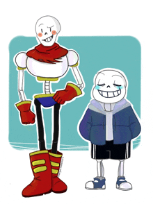 a drawing of papyrus and sans standing next to each other with a blue background