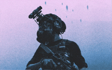 a man wearing a gas mask is holding a rifle