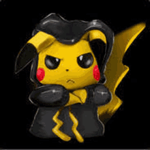 a pikachu is wearing a black hoodie and a black cap .