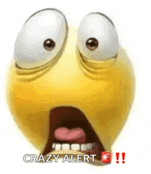 a cartoon smiley face with a surprised look on its face and the words `` crazy alert '' above it .