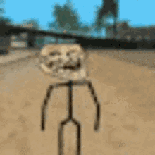 a blurry picture of a skeleton standing in the dirt