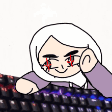 a drawing of a person with blood coming out of their eyes and a keyboard