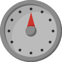 a clock with black circles and a red arrow pointing to the right