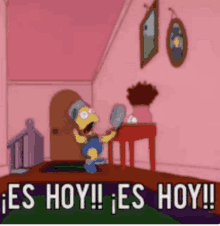 a cartoon of bart simpson looking at himself in a mirror with the words es hoy !! es hoy !!