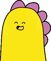 a cartoon drawing of a yellow monster with a purple horn