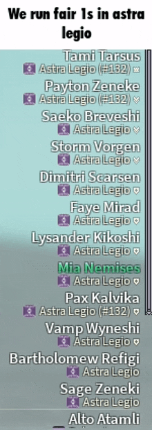 a screenshot of a game that says we run fair 1s in astra legion