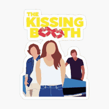 a sticker that says the kissing booth with a woman and two men