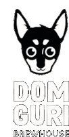 a black and white drawing of a dog with the words dom guri brewhouse underneath it