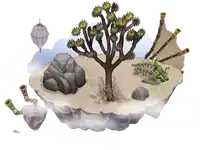 a cartoon drawing of a desert island with a tree